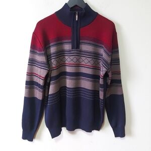 Sergio Louis Wool Blend Men Sweater Size Large Half Zip Collar Red Blue Pullover